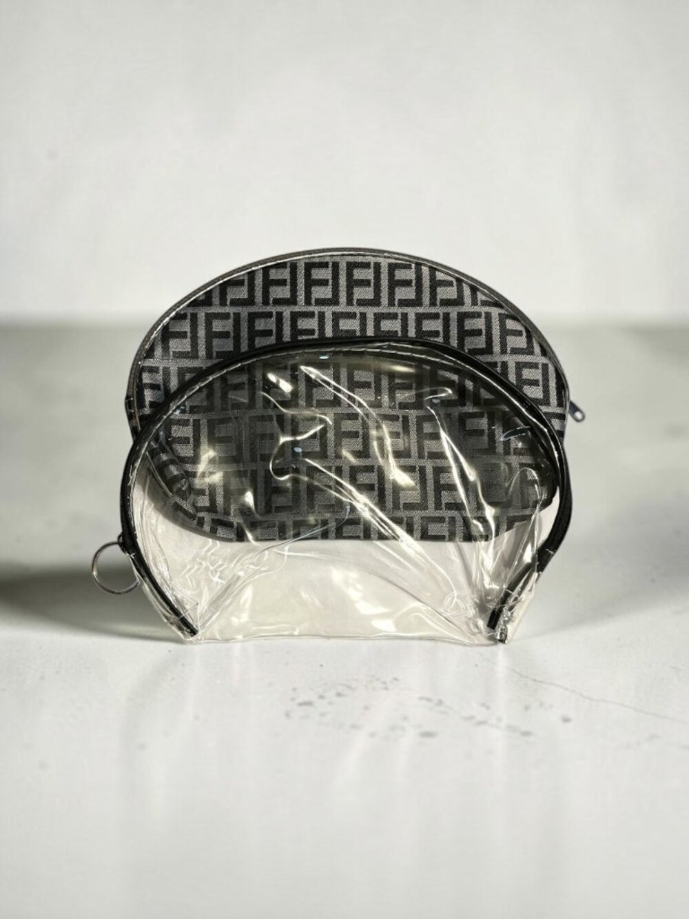 Gray & Clear 2 Piece Large Vinyl Zipper Cosmetic Bag Set